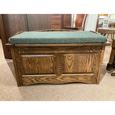 Clearance Amish made Scallop Storage Chest with green cushion - Oak For Less® Furniture