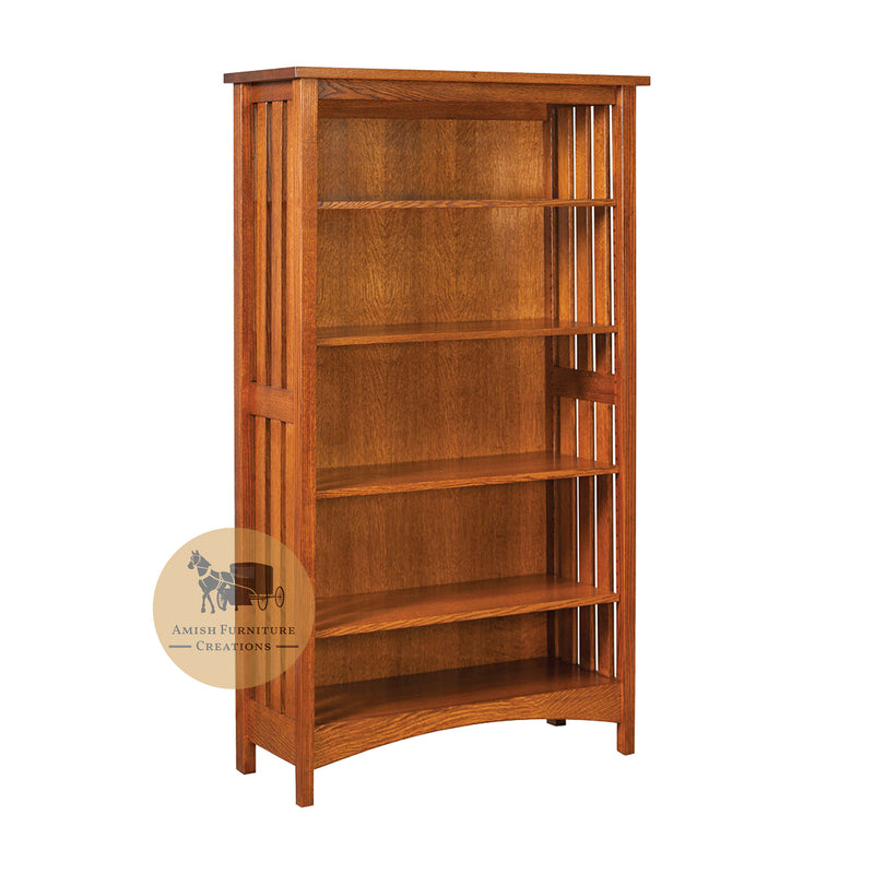 ES Mission Slat Oak Bookcase 67 inches high with 4 adjustable shelves - Michael&