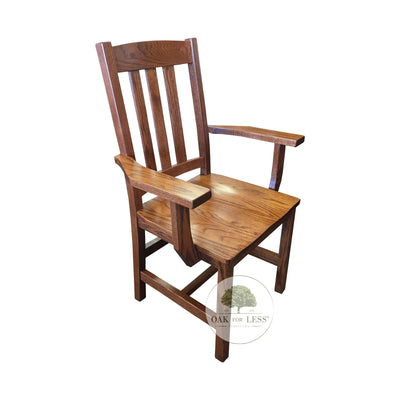 Amish made Old Mission Arm Chair with Wood Seat in Solid Oak | Oak For Less® Furniture & Amish Furniture Creations ™