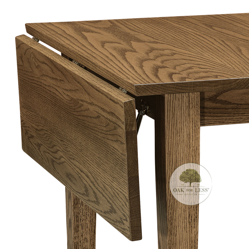 Amish made Drop Leaf Table in Solid Oak - leaf down detail - Oak For Less® 
