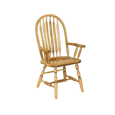 Amish made Arrowback Arm Chair with Wood Seat in Solid Oak - Oak For Less® Furniture