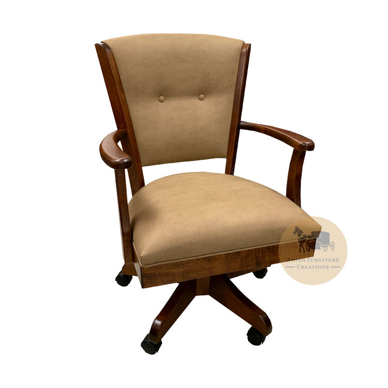 Amish made Livonia Caster Chair with Fabric Cushioned Seat and Back - Brown Maple