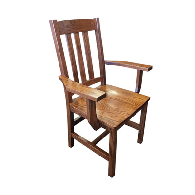 Amish made Old Mission Arm Chair with Wood Seat in Solid Oak - Oak For Less® Furniture