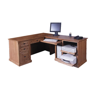 FD-1050M - Mission Oak Desk and Right Return - pictured with prop computer and printer accessories - Oak For Less® Furniture