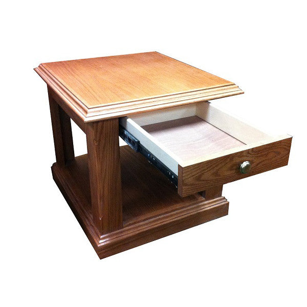 FD-2115T - Traditional Oak End Table with drawer open - Oak For Less® Furniture