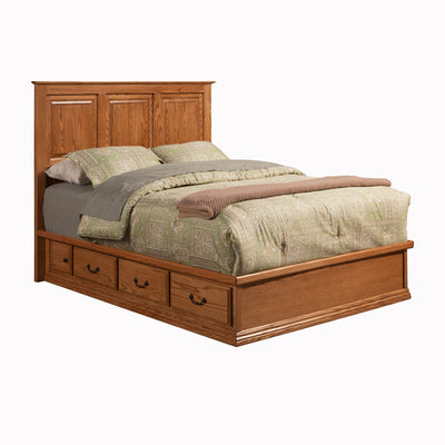 OD-O-T456 and OD-O-T471-HB - Traditional Oak Pedestal Bed with Panel Headboard - Oak For Less® Furniture