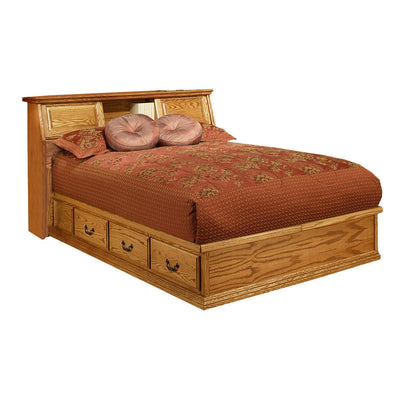 OD-O-T456 and OD-O-T462 - Traditional Oak Pedestal Bed with Bookcase Headboard - Oak For Less® Furniture