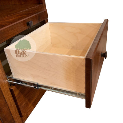 detail of 1 drawer open on a side pier for the OD Oxford Murphy Wall Bed With Side Piers - Oak For Less® Furniture