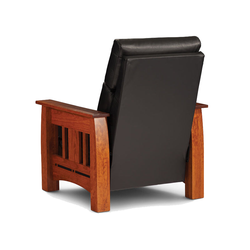 Amish made Arts & Crafts Black Leather Recliner back view - Cherry wood - Oak For Less® Furniture