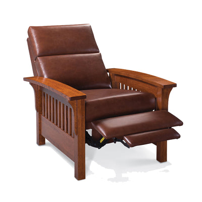 Amish made Favorite Mission Leather Recliner - Quarter Sawn Oak - reclined view - Oak For Less® Furniture